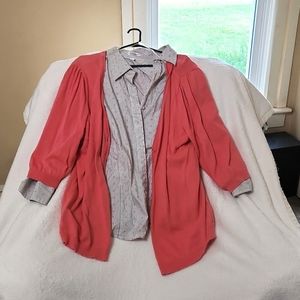 Peach Cardigan and Collared Button Up Shirt. 2x Cardigan and 3x Shirt.